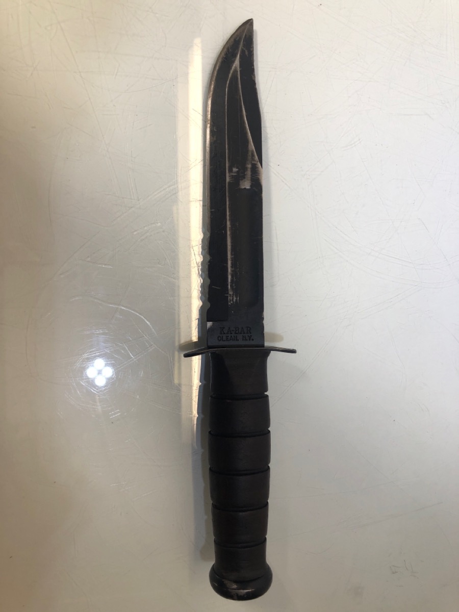 USMC KABAR OLEAN, NY 7" FIXED BLADE FIGHTING KNIFE W/ SHEATH Very Good