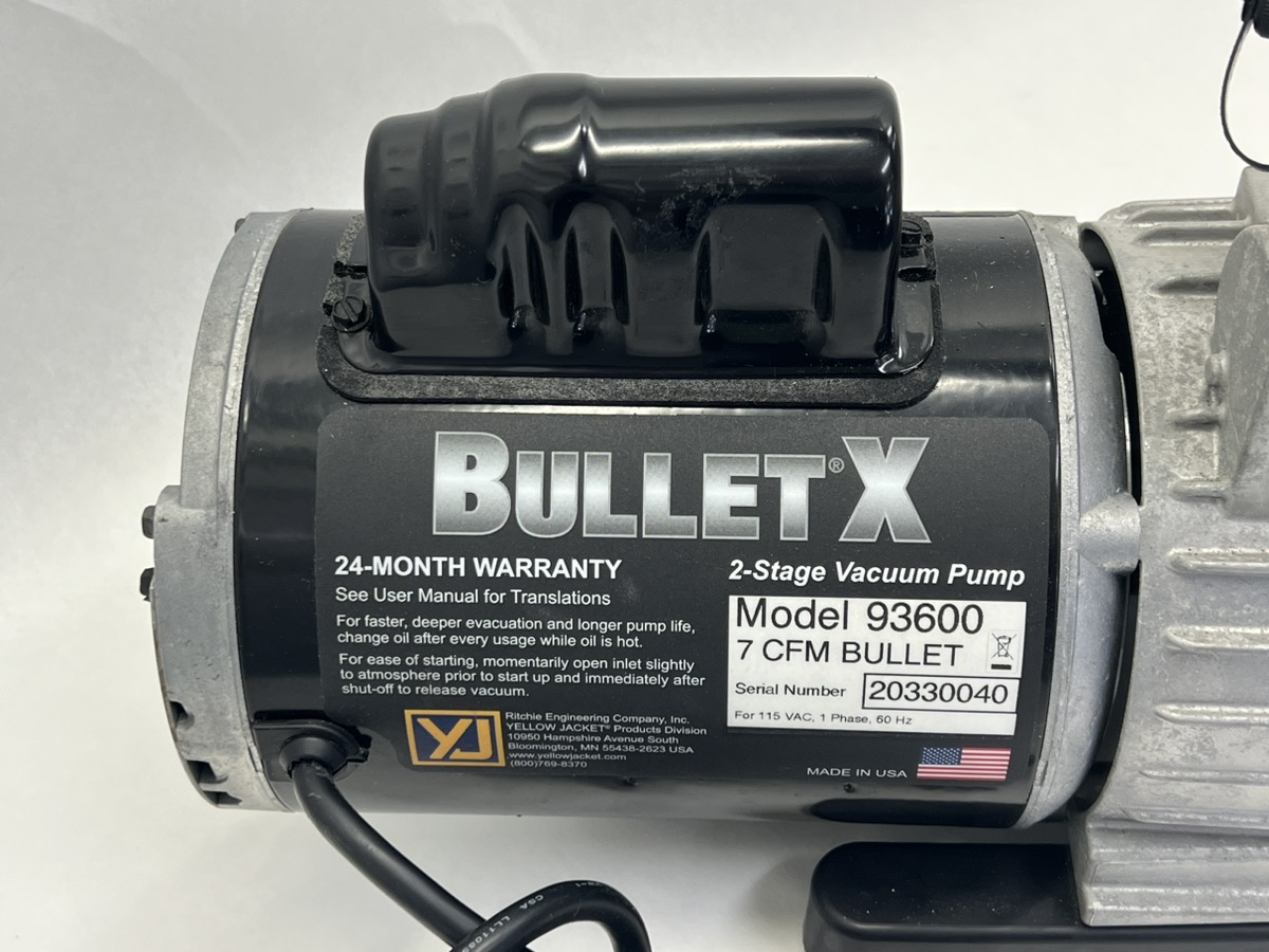 Yellow Jacket 93600 7 CFM Vacuum Pump Bullet X 115VAC 1PH 60HZ 7 CFM 2
