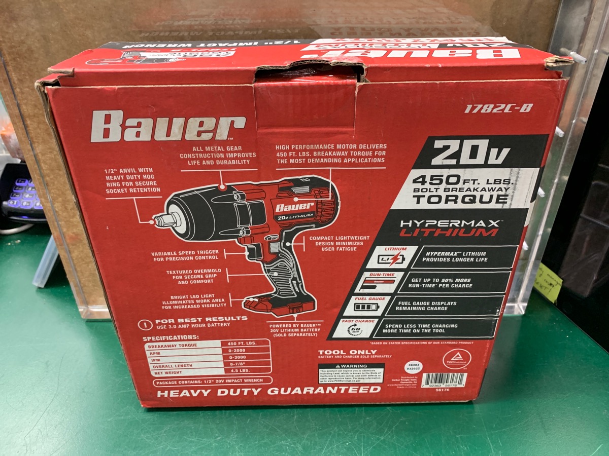 Bauer 20v Hypermax LithiumIon Cordless 1/2 in. Impact Wrench (Tool