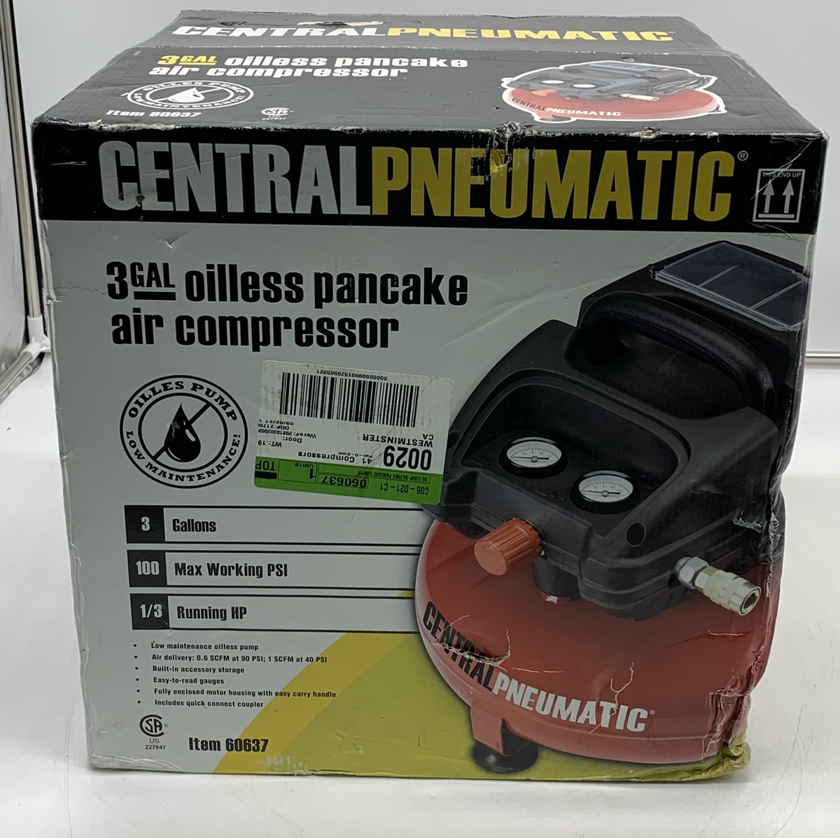 Central Pneumatic 60637 3Gallon Pancake Air Compressor Brand New Buya