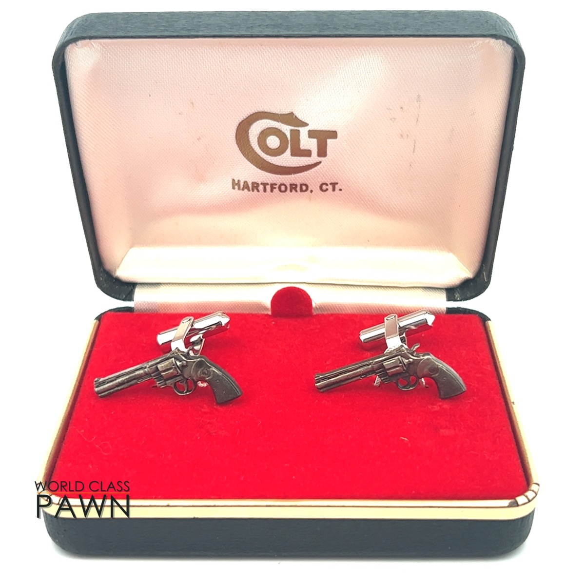 VINTAGE COLT FIREARMS COLT PYTHON REVOLVER CUFFLINKS WITH BOX Brand New