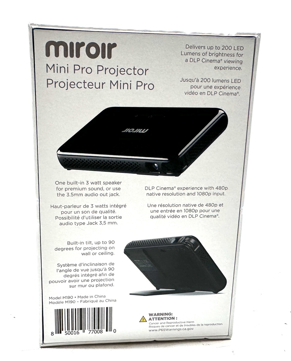 Miroir Mini Pro Projector 80" Image Size/480p/200 Lumens Model M190