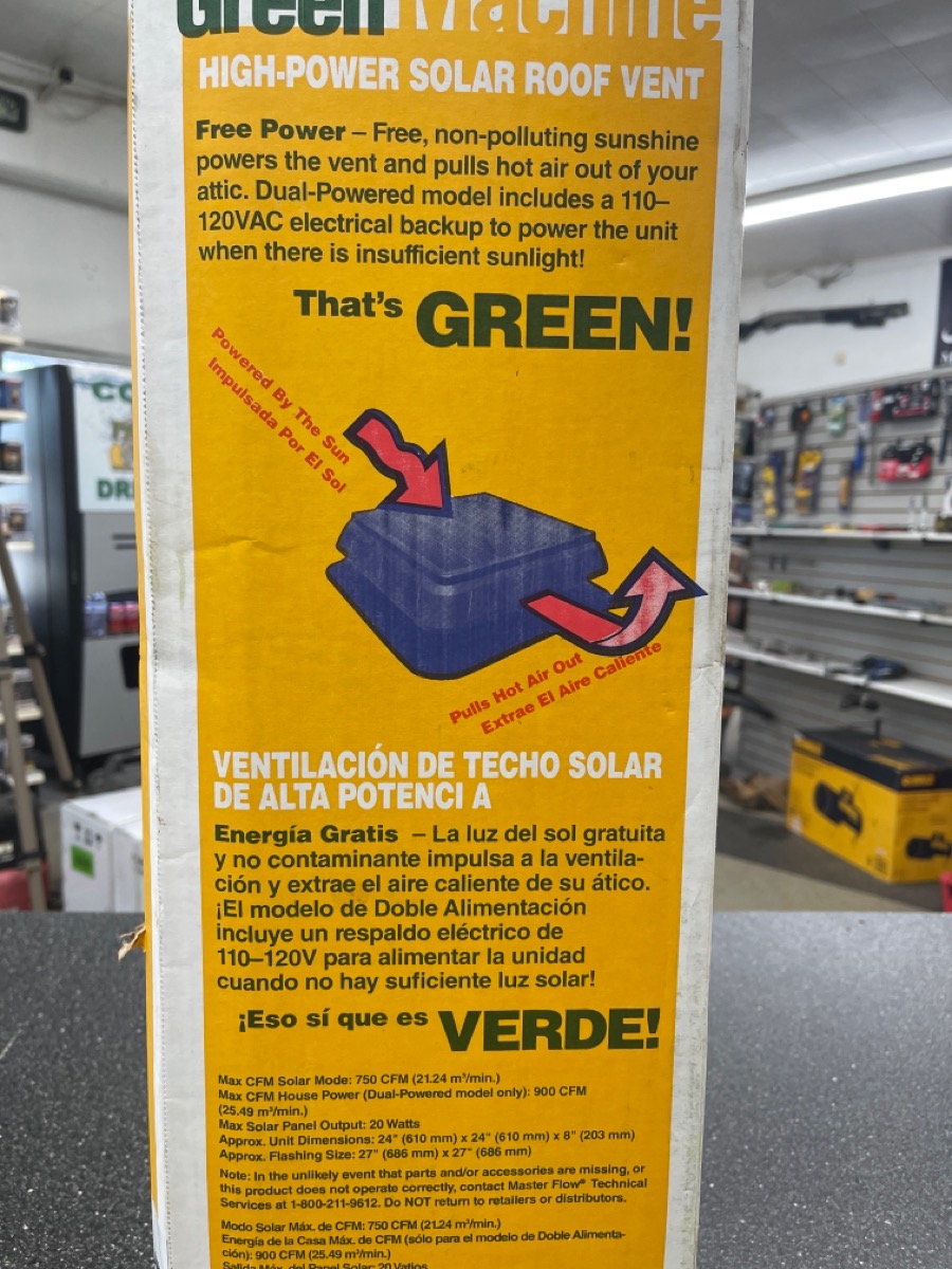 Master Flow 750 CFM Low Profile Solar Powered Roof Mount Exhaust Fan