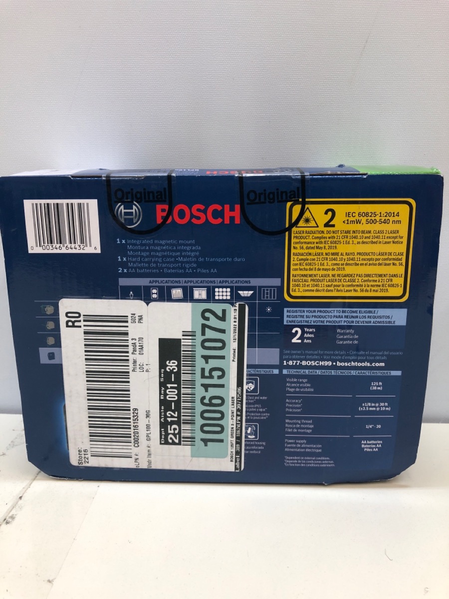 Bosch Gpl100-30g 125 Ft. Green 3-point Self-leveling Laser Sealed Brand 