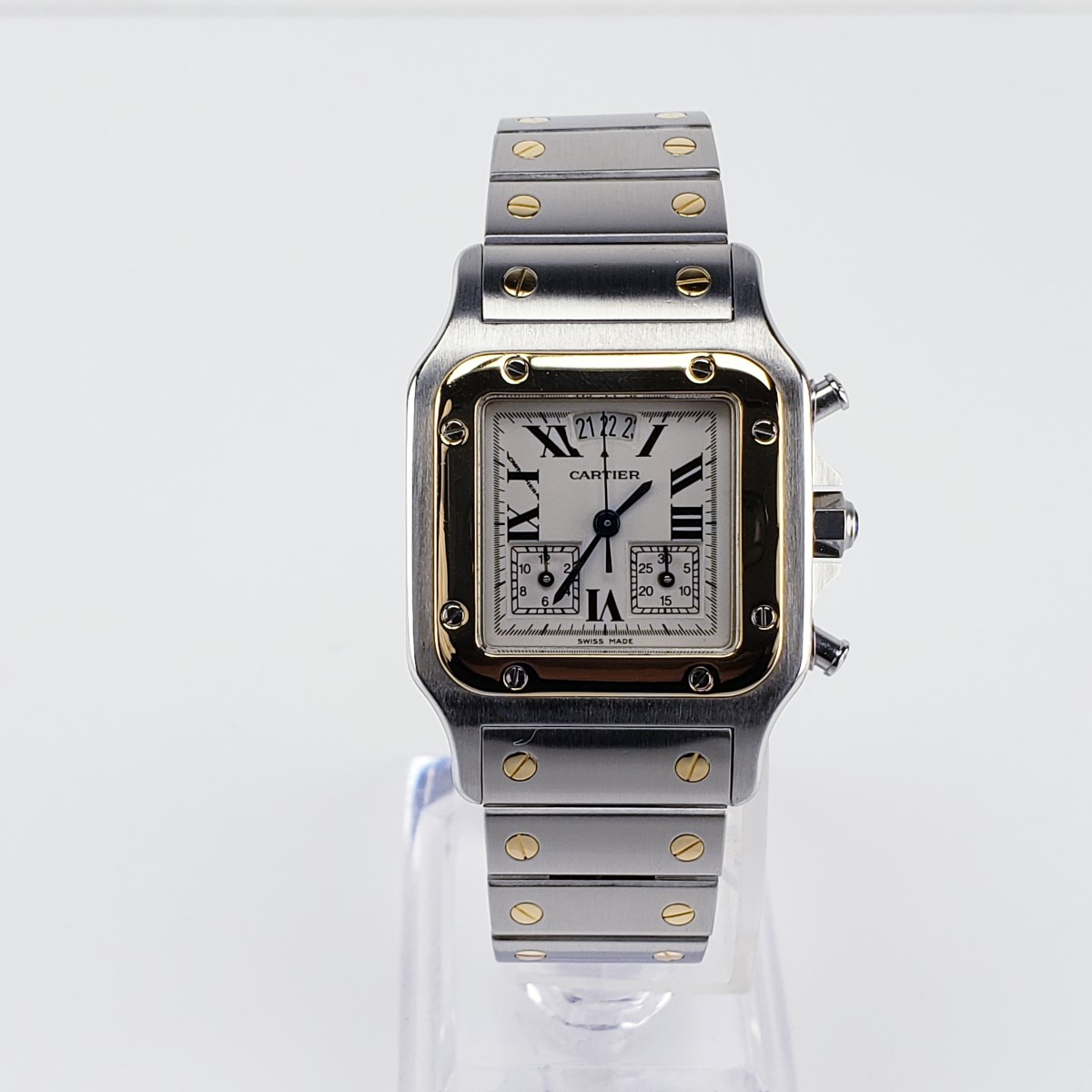 Cartier Santos Galbee Chronograph 18k Gold And Stainless Steel Wristwatch