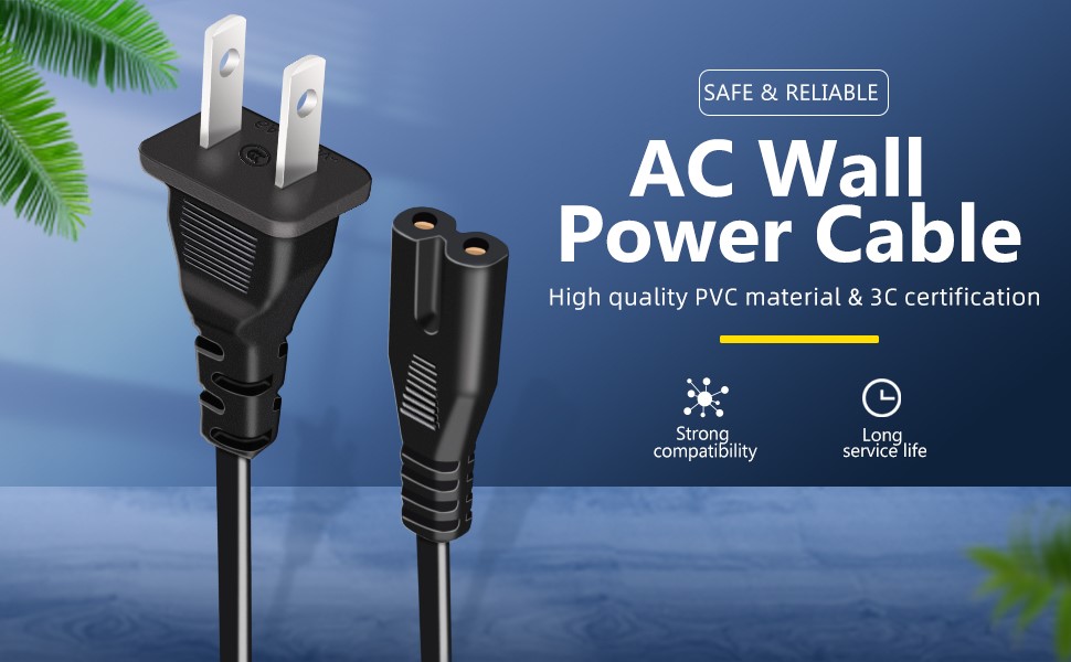 2 Prong AC Power Cord Cable Compatible with Xbox One S/Xbox One X/Xbox