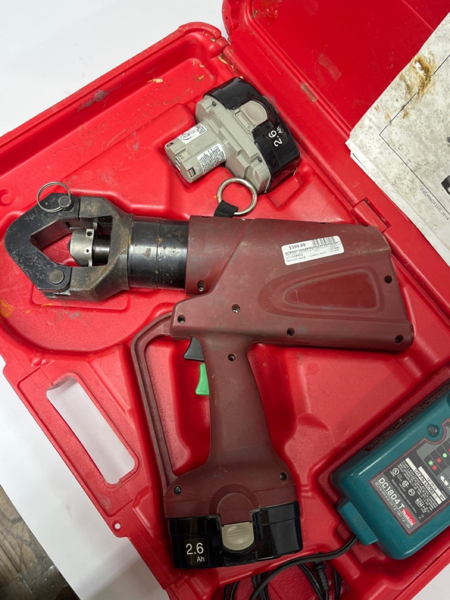 BURNDY PAT644XT HYDRAULIC BATTERY OPERATED CRIMPER DIELESS CRIMPING TOOL 12 TON Good Buya