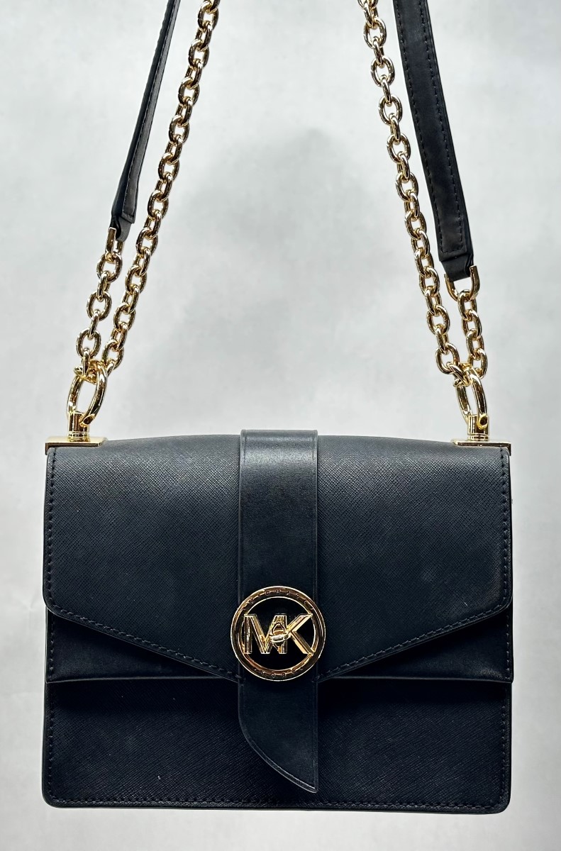 Michael Kors Greenwich Small Convertible Crossbody Gold Hardware Black