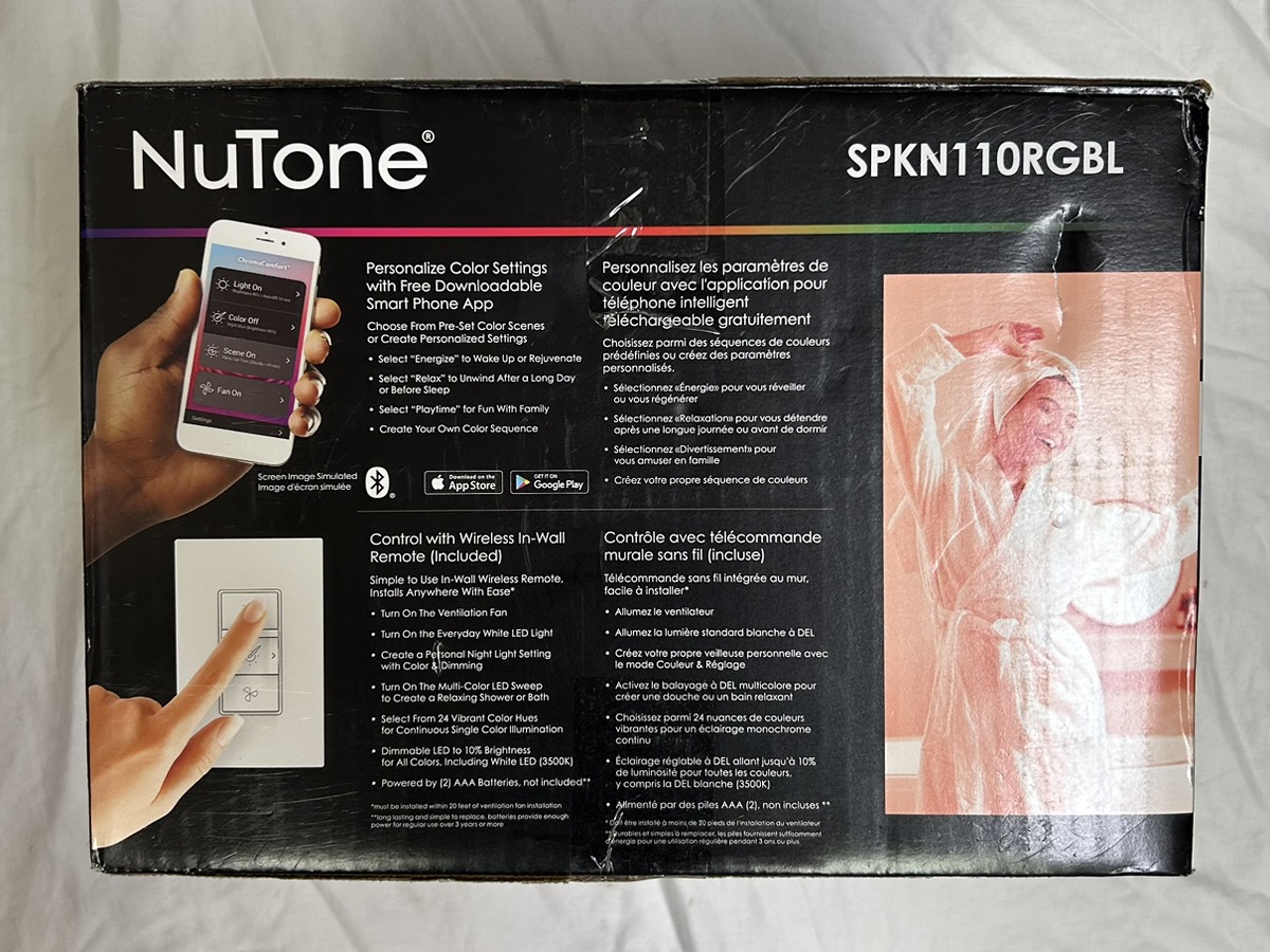 BROANNUTONE CEILING BATH FAN WITH SENSONIC BLUETOOTH SPKN110RGBL Brand New Buya