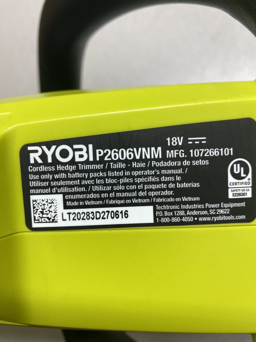 RYOBI TOOLS P2606VNM ONE+ 18V 22 in. Cordless Battery Hedge Trimmer