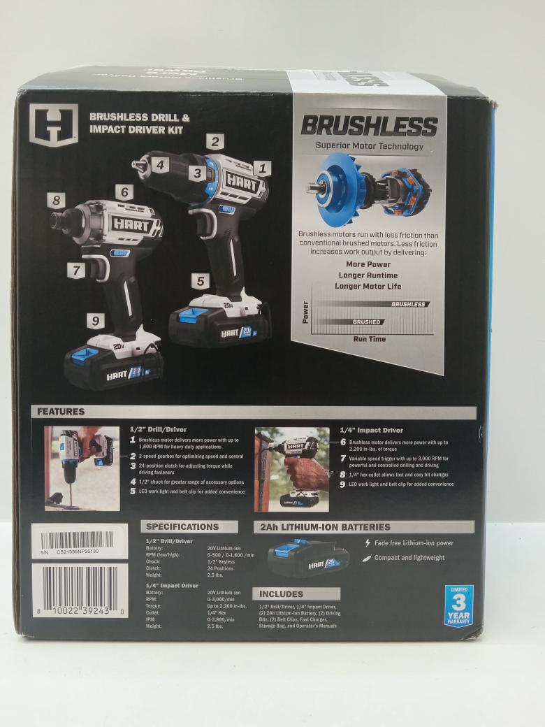 HART HPCK252B 20V LithIon Drill & Impact Driver Dual Batteries