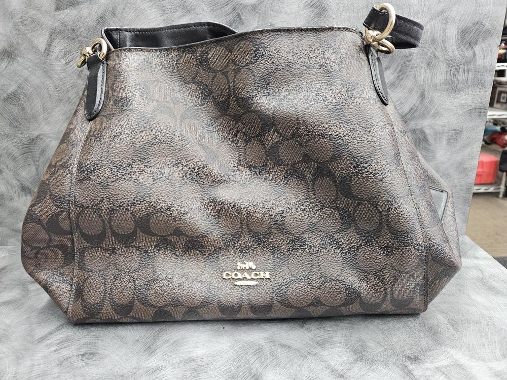 COACH HALLIE SHOULDER BAG MONOGRAM DARK BROWN AND BLACK Good Axel's