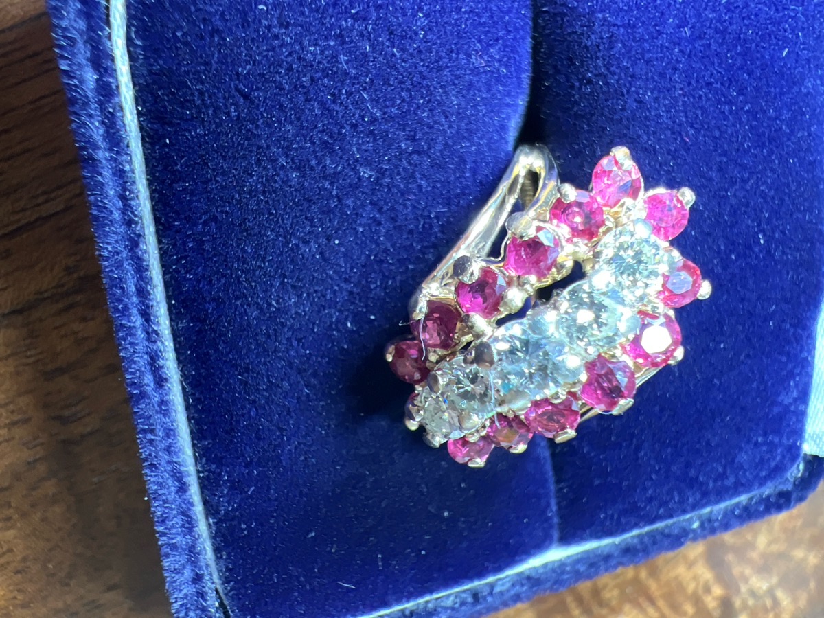 Red Stone Lady's Stone & Diamond Ring 5 Diamonds .75 Carat T.W. 1