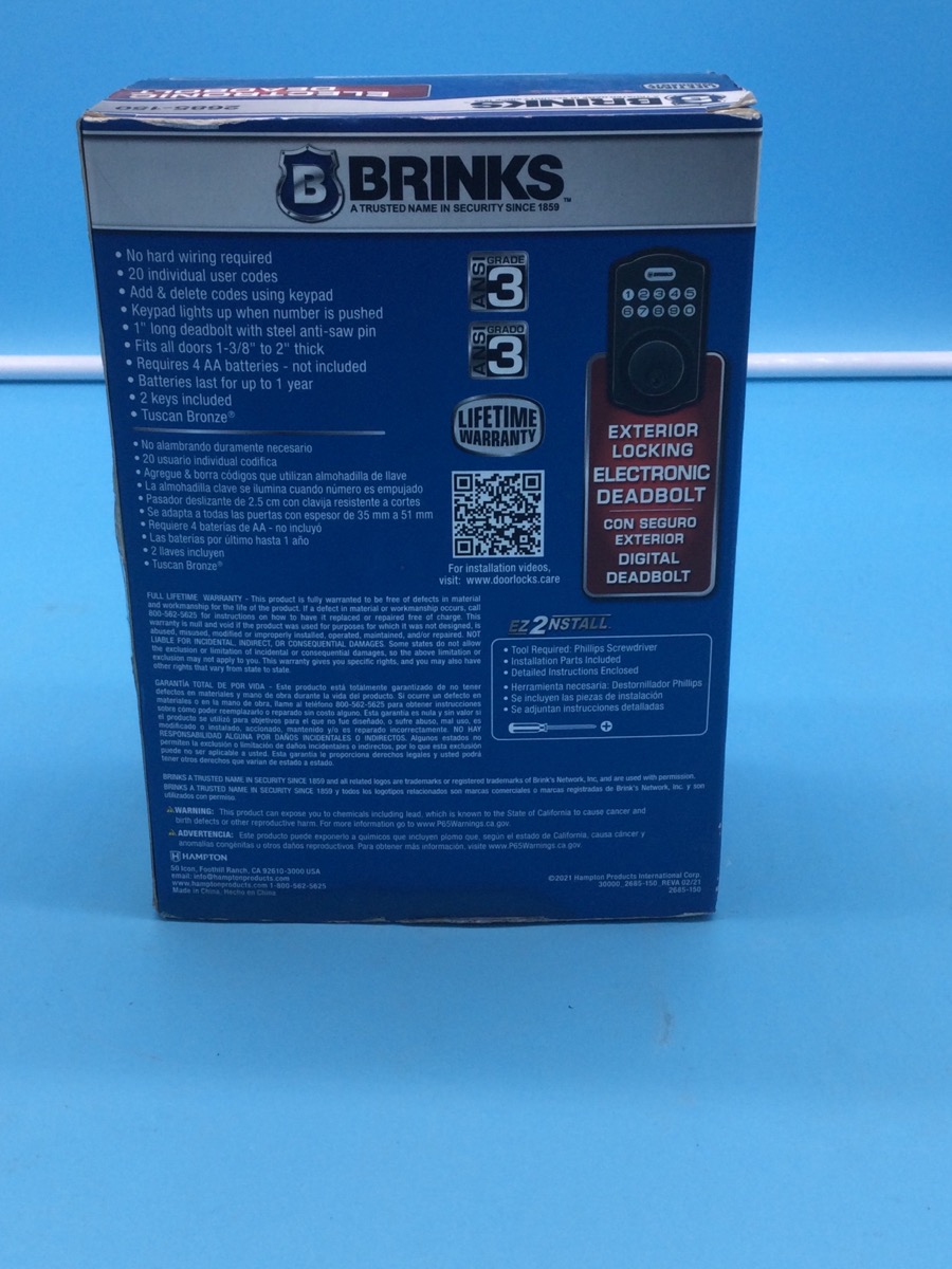 Brinks Electronic Deadbolt Home Security System Model 2685-150 photo 2