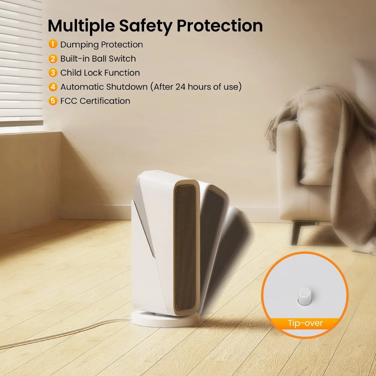 Acekool Space Heater HF2 Portable 16" WiFi 1500W Space Heater, 80