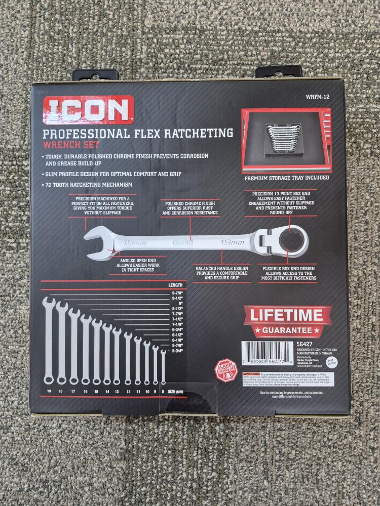 Icon Professional Ratcheting Logo ICON WRFM-12 Professional Flex-Head Metric Ratcheting Wrench WRFM-12 ...