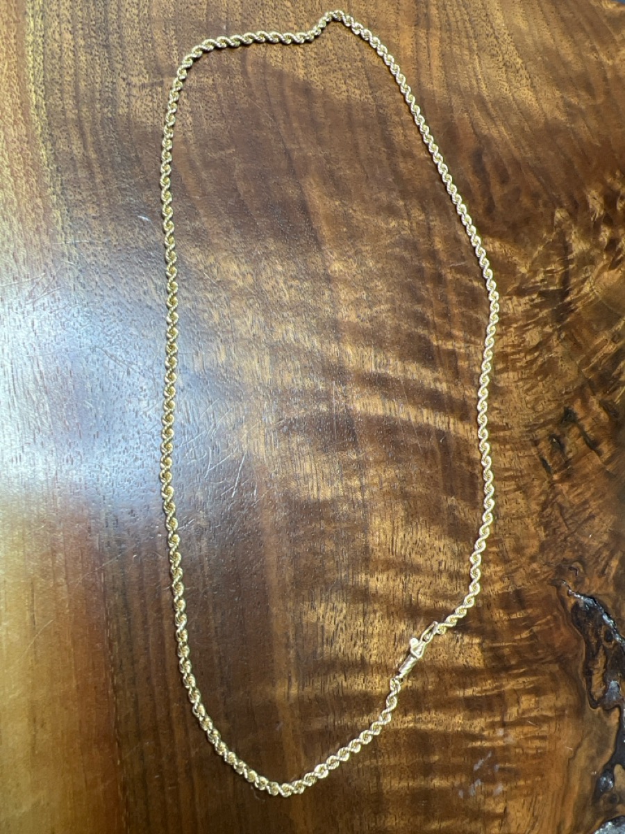 18" Gold Rope Chain 14K Yellow Gold 6.6dwt