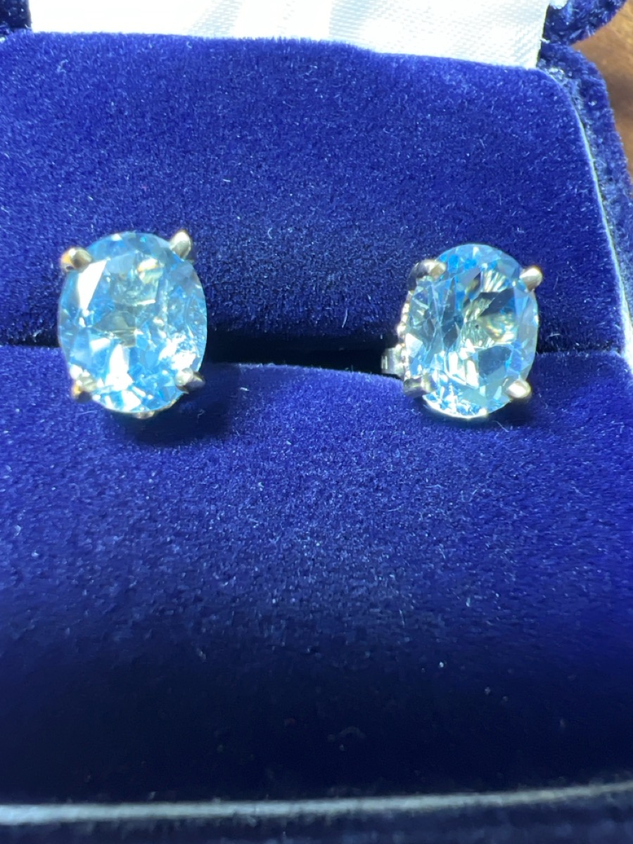 Blue Stone Gold-Stone Earrings 14K Yellow Gold 1.6dwt