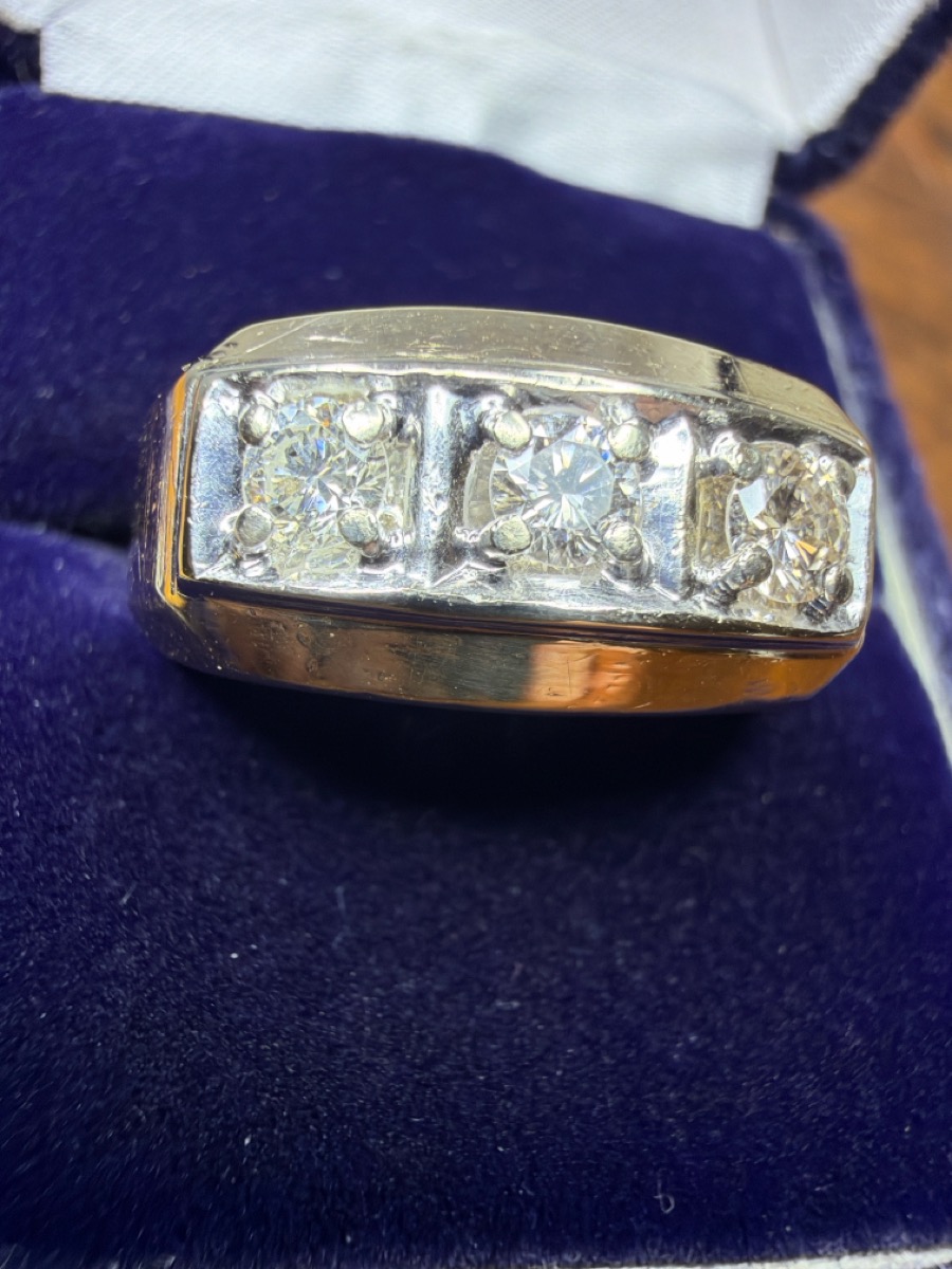 Gent's Gold-Diamond Wedding Band 3 Diamonds .60 Carat T.W. 14K Ye