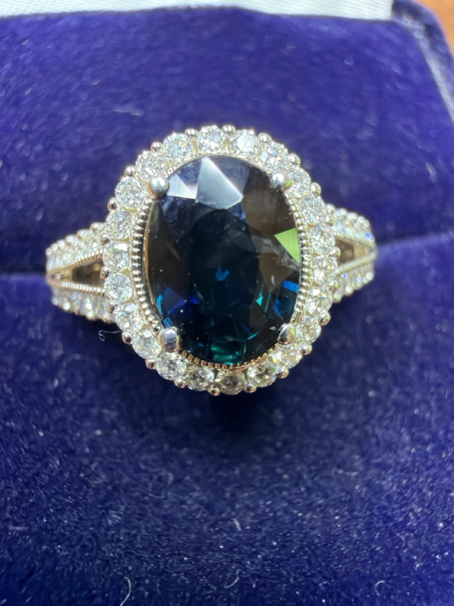 Blue Stone Lady's Stone & Diamond Ring 52 Diamonds .72 Carat T.W.
