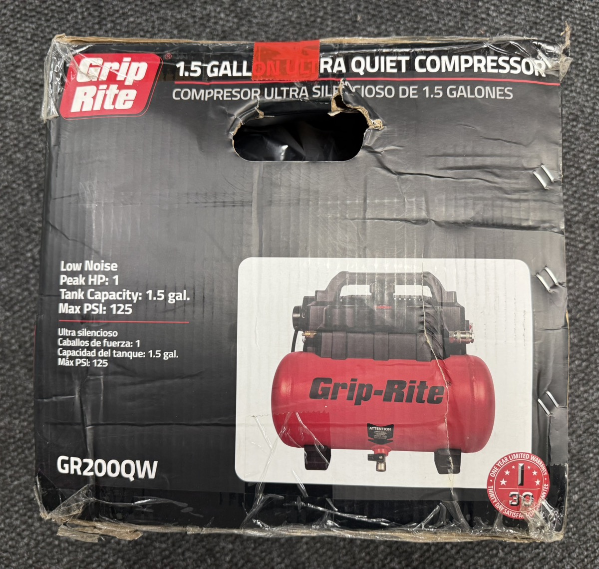 Grip Rite GR200QW Ultra-Quiet 1.5-Gallon Air Compressor NEW Brand New ...