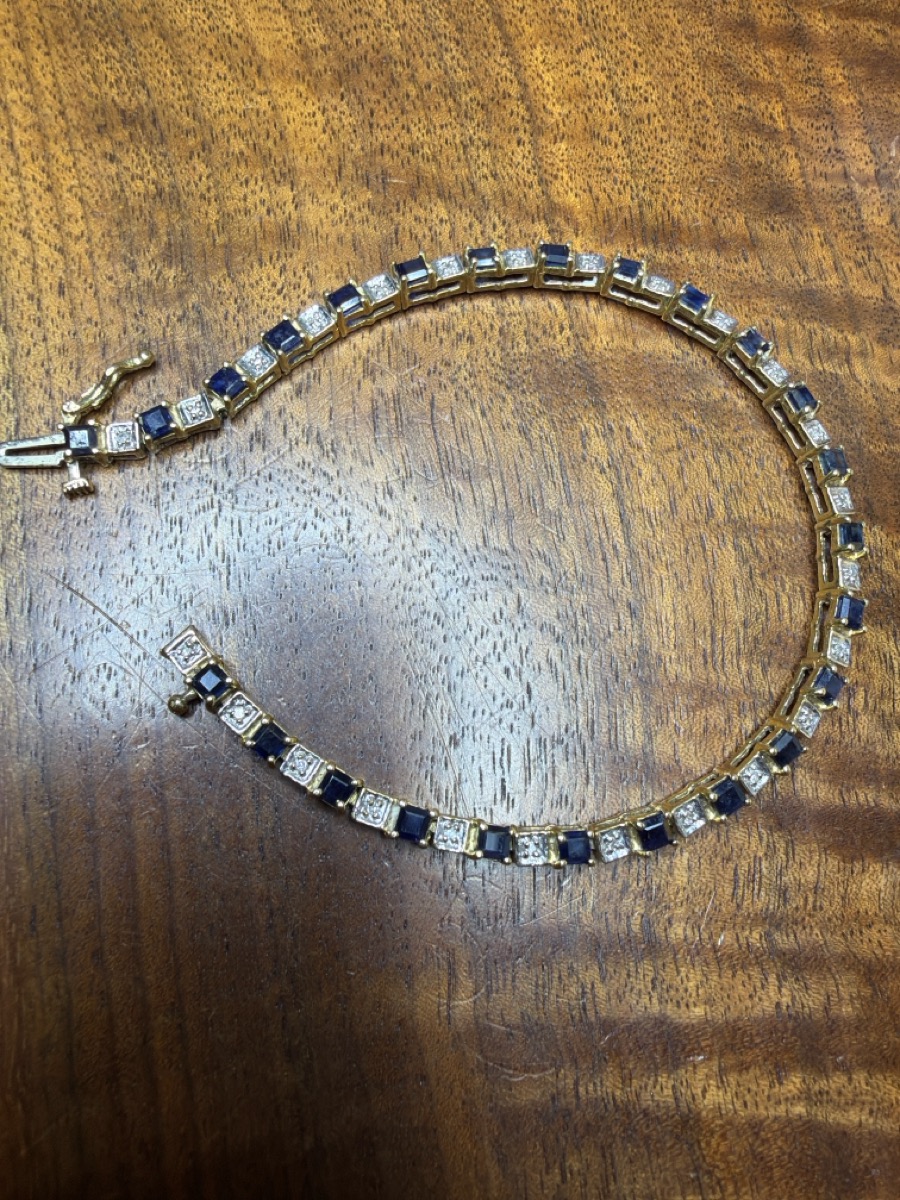 Blue Stone Gold-Diamond & Stone Bracelet 25 Diamonds .25 Carat T.